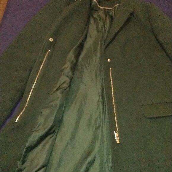 TOPSHOP GREEN WINTER PEACOAT WITH ZIPPER - Picture 2 of 4